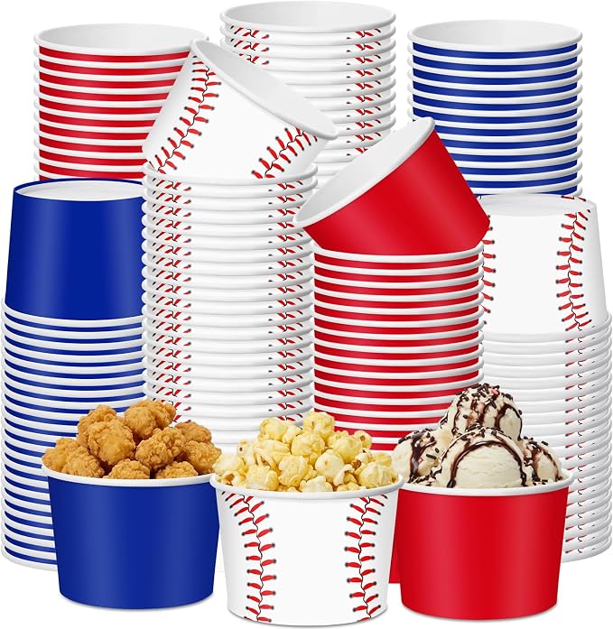 CHENGU 60 Pcs Baseball Snack Cups 9 oz Baseball Disposable Ice Cream Bowls by CHENGU