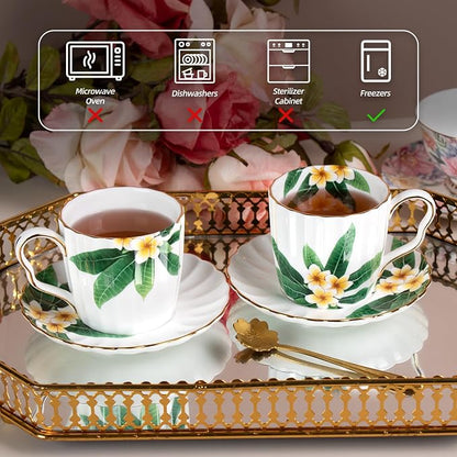 KAMMAK Tea Cups and Saucers Set of 2, Porcelain Coffee Cups, JBE012 | Stackable - Image 3