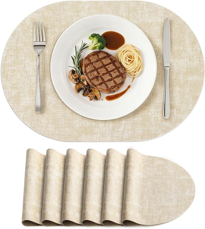 Placemats Set of 6, 11.8 x 17 Inch, Waterproof Wipeable Reversible PU Placemat by homing
