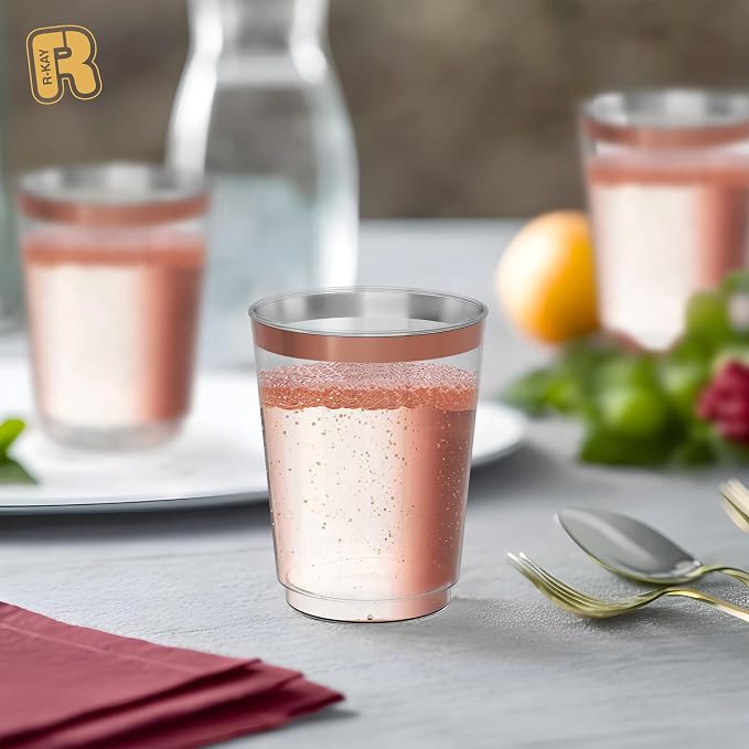 R-kay Rose Gold Plastic Cups, Heavy Duty 10 OZ Disposable cups, Plastic - Image 3