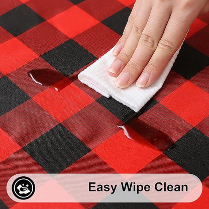 Smiry Rectangle Picnic Table Cloth, Elastic Waterproof Fitted Vinyl Tablecloths, Flannel Backed Buffalo Plaid Table Covers for Dining, Camping, Outdoor (Black and Red, 30" x 48")