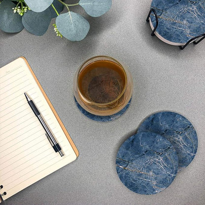 Emerson Coasters for Drinks Absorbent – Natural Stone Drink Coasters Set with Holder, Coasters for Coffee Table, Wooden Tabletop Protection Marble Style – 100% Heavy Duty Set of 6 (Ocean)