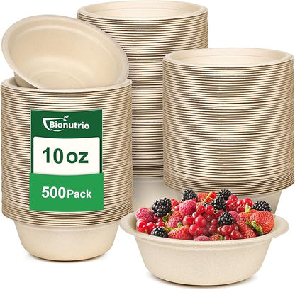 Small Paper Bowls 10 oz, 500 Pack Heavy Duty Paper Bowls Bulk, Eco-Friendly Compostable Small Bowl Disposable for Soup, Snacks, Fruit, Biodegradable Bagasse