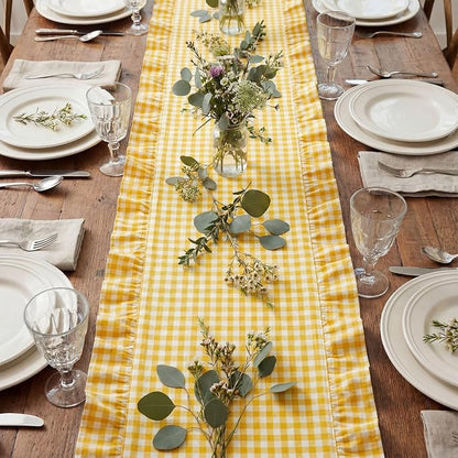 HunnmingRe 1 Pc Gingham Table Runner Yellow, 118 X 13.8 Inch | Cotton Dresser - Image 7