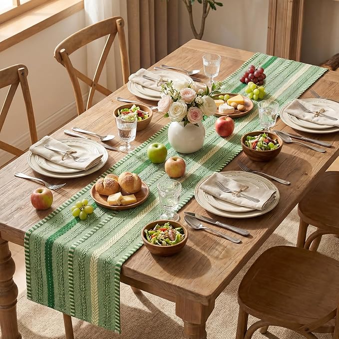 Artoid Mode Emerald Farmhouse Stripe Braided Table Runner 12x72 Inch | Holiday - Image 5