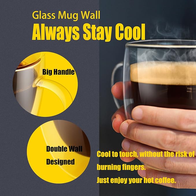 PunPun 12.9OZ. 380ml Clear Coffee Mugs, Glass Cups - Image 2