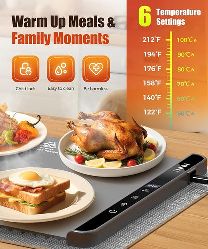 Warming Mat for Food, 26x15 Inch, Dark Grey, Fast Heat, Child Lock | Includes - Image 3