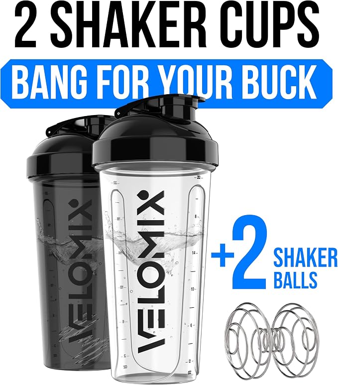 VELOMIX 2 Pack 28oz Protein Shaker Bottle - Image 2