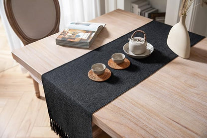 Black Table Runners 36 Inches Long, Burlap Linen Style Rustic Farmhouse Table - Image 4