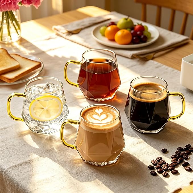 Glass Coffee Mugs with Gold Handle, 12 oz / 350 ml, Heat Resistant, Cappuccino - Image 6