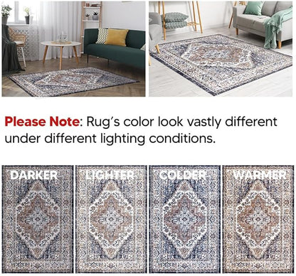 Keen Home Design Area Rugs - Non-Shedding, Thick Pile Abstract Rugs for Kitchen, Living Room, Bedroom, Dining Room, Entryway (Mamluk Blue/Cream/Beige, 2'8" x 9'11")
