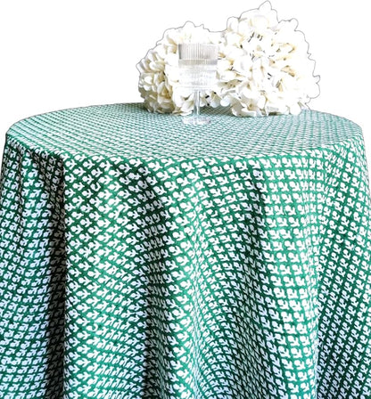 ATOSII Queen Green 100% Cotton Round Tablecloth, Handblock Print Floral Table Cloth for Kitchen Dining Linen I Parties, Weddings, Outdoors, Christmas, Thanksgiving I 90" Inches Round I 6 Seater