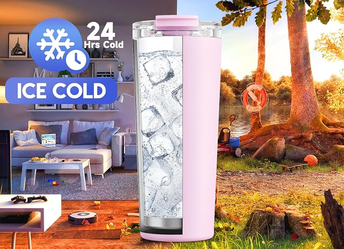 Meoky 24 oz Insulated Travel Coffee Mug: Leak Proof Lid, Blossom | Stainless - Image 4