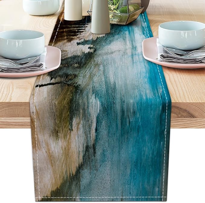 Teal Black and Brown Table Runners Rustic Farmhouse Linen Table Runners by AILUER