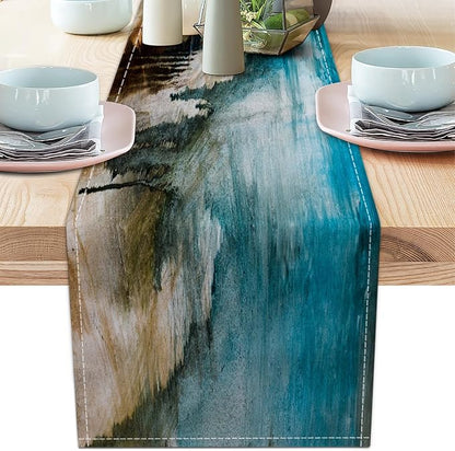 Teal Black and Brown Table Runners Rustic Farmhouse Linen Table Runners by AILUER
