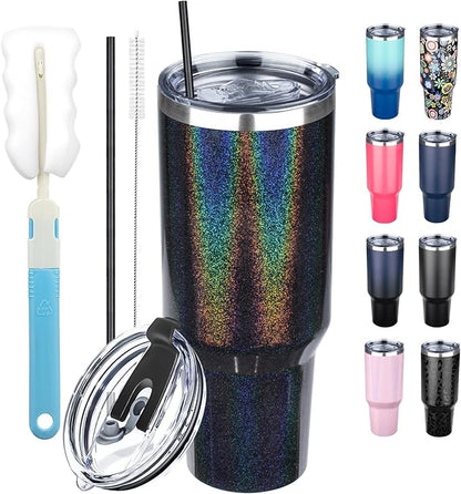40 oz Tumbler with Lids and Straws, Stainless Steel Insulated Coffee Tumbler by GUDEMAO