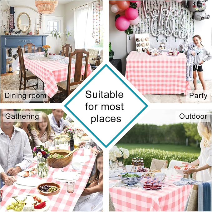 Peach Pink and White Checkered Tablecloth Rectangle - Image 2