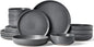 Famiware Milkyway 16-Piece Stoneware Plates and Bowls, Matte Dark Charcoal | by Famiware
