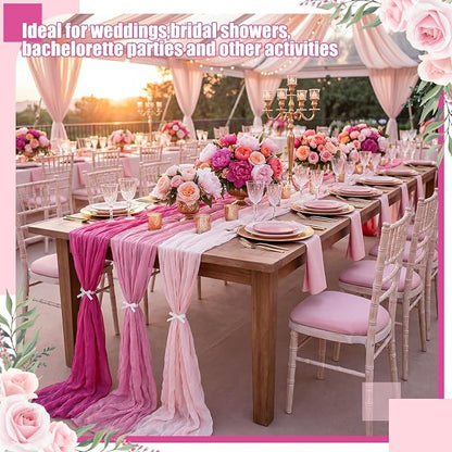 12 Pcs Gradient Rose Pink Cheesecloth Gauze Table Runners | Boho Wedding Decor - Image 3
