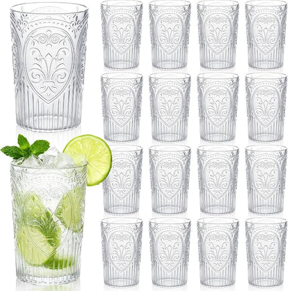 24 Pcs 16 oz Plastic Vintage Drinking Glasses Stemless Ribbed Highball Glasses by Unknown