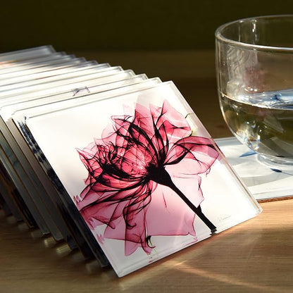 Empire Art Direct Flower Coasters for Drinks for Tabletop Protection Drink Coasters Set Glass Floral Sets of 12 with Cork Bottom by Albert Koetsier B1