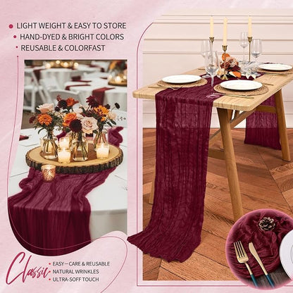 18 Pack Cheesecloth Table Runner 10FT Burgundy Red Table Runner Boho Gauze - Image 5