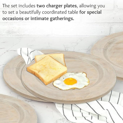 Alpha Living Home Wooden Charger Plates - 2 Piece Salad Appetizer Plate Lightweight Round Plates Desserts and Sushi Sauce Dishes, Handcrafted, Smooth Surface, Durable 13 inch (Off White)