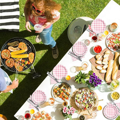 180Pcs Pink Gingham Party Supplies Paper Plates and Napkins Serve 60 | - Image 6