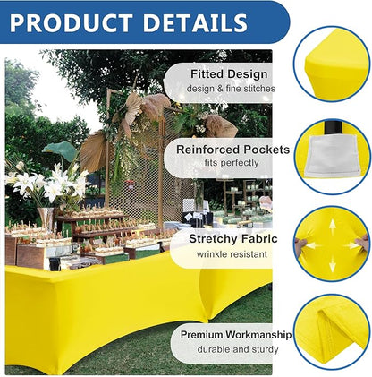 Fitted Stretch Table Cover for 6 Foot Rectangle Tables-8 Pack Yellow Spandex Tablecloth-Elastic Folding Tablecloths for Party, Vendor Booth Display, Banquet Buffet Event, Craft Trade Show
