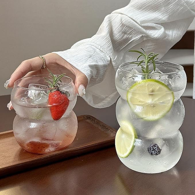 Ribbed Glassware Water Tumbler, Wave Bubble Glasses Tumbler, Aesthetic Ripple - Image 3