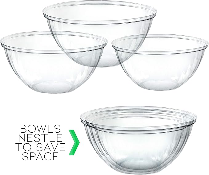 PLASTICPRO Disposable 48 Ounce Round Crystal Clear Plastic Serving Bowls, Party Snack or Salad Bowl, Chip Bowls, Snack Bowls, Candy Dish, Salad Container Pack of 8