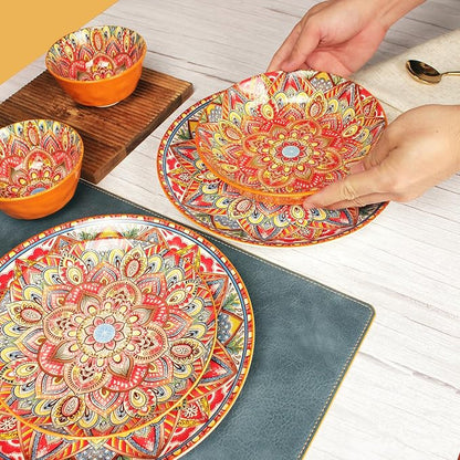 YA JU Mandala Dinnerware Sets Serves 4, Buffet Dinnerware, Boho Plates and - Image 7