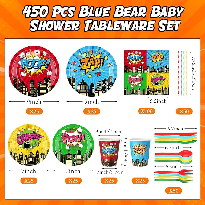 450 Pcs Hero Theme Tableware Set Decorations, Hero Action Themed Disposable - Image 2