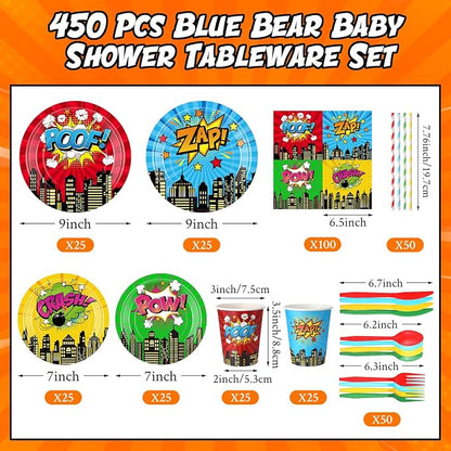 450 Pcs Hero Theme Tableware Set Decorations, Hero Action Themed Disposable - Image 2
