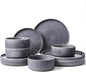 Famiware Annecy Plates and Bowls Sets, 12 Pieces Dinnerware Sets, Microwave and Dishwasher Safe Dishes Set for 4, Chip and Scratch Resistant, Misty-Blue