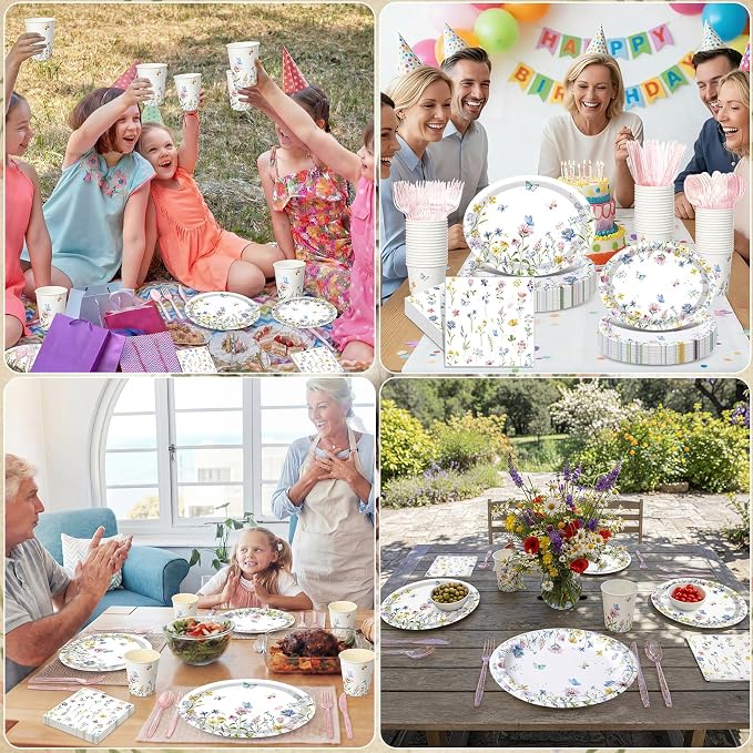 350 Pcs Wildflower Oval Paper Plates Set - Image 6