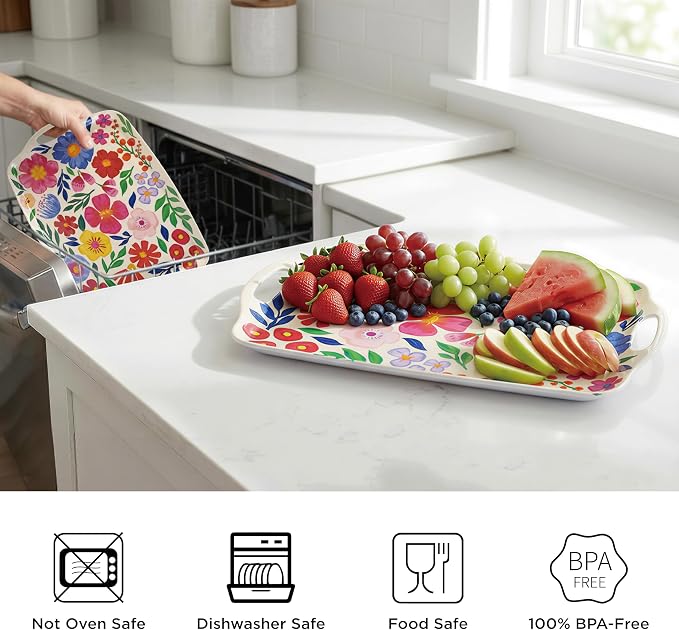 TP Melamine Serving Trays with Handles, 17” x 12”, Floral | Rectangular Trays - Image 6