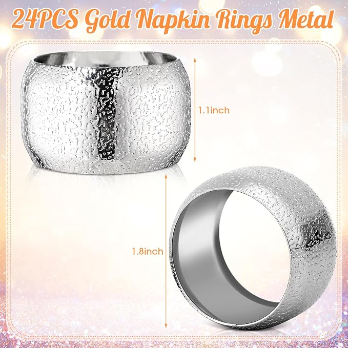 Lallisa 24 Pcs Silver Napkin Rings Bulk Metal Classic Napkin Ring Holders - Image 2
