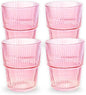 Pink Ribbed Drinking Glasses, 14 fl oz Glass Cups Set of 4 | Aesthetic Style by ElementLabs