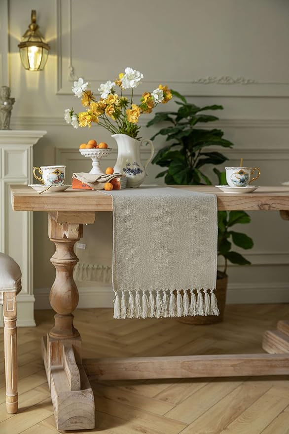 Natural Table Runners 108 Inches Long, Burlap Linen Style Rustic Farmhouse - Image 3