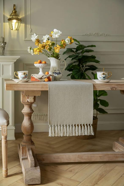 Natural Table Runners 108 Inches Long, Burlap Linen Style Rustic Farmhouse - Image 3