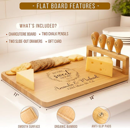 Personalized Bamboo Charcuterie Board Set with Fruit Tray - Housewarming, New Home, Gift for Couples, Wedding, Anniversary, Birthday, Bridal Shower, Women, Men, Valentines Day Gifts for Her, Him