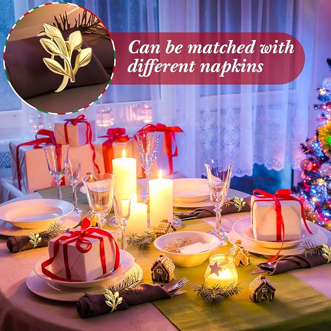WILLBOND Leaf Napkin Rings Holders Fall Party Napkin Rings - Image 7