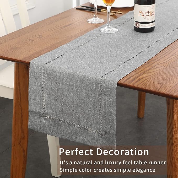 Tosewever Decorative Hemstitch Linen Table Runner Farmhouse Style Tabletop - Image 3