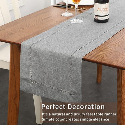 Tosewever Decorative Hemstitch Linen Table Runner Farmhouse Style Tabletop - Image 3