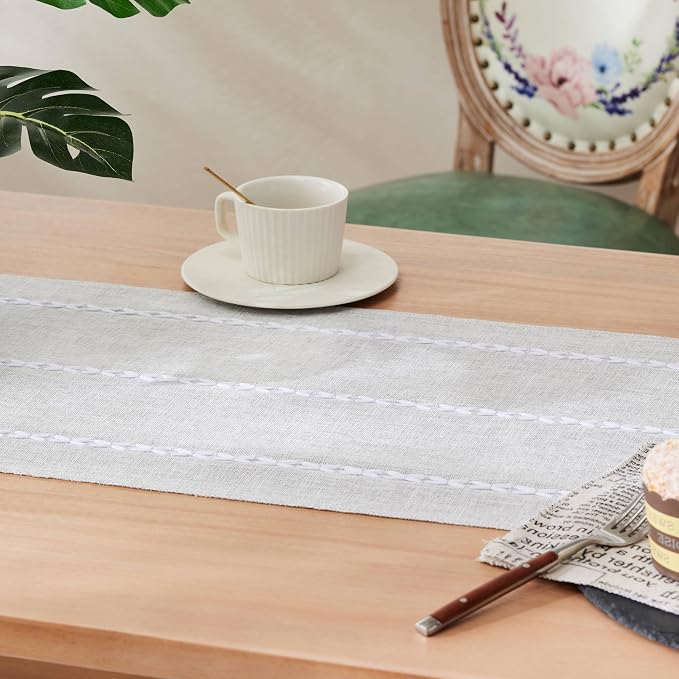 Braided Farmhouse Table Runner, Braided Light Grey 13x36 Inch, Cotton Linen - Image 5