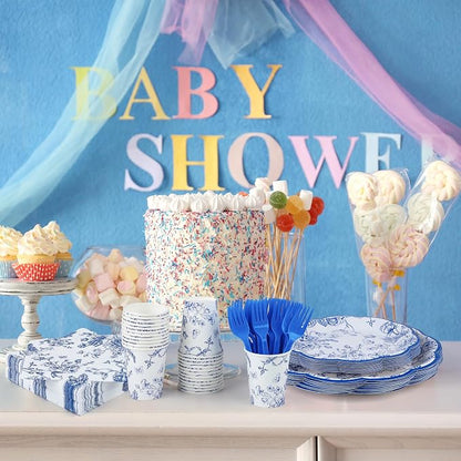Kochorie 144 Pieces Blue Floral Paper Plates and Napkins Party Supplies - Image 5