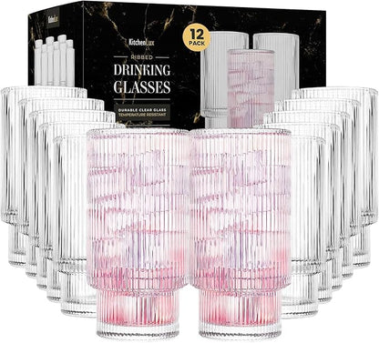 Kitchen Lux Ribbed Drinking Glasses by KitchenLux