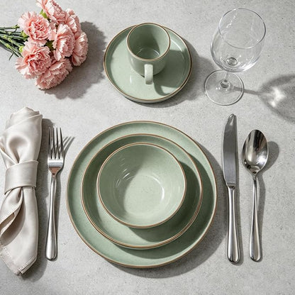 Eur-Nordic Shape Raising Rim 20pc Dinnerware Set, Shiny Glaze Green - Image 4