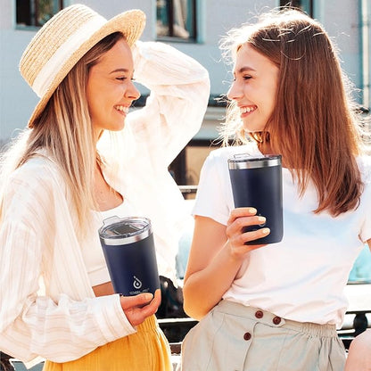 Ideus 20 oz Tumbler, Travel Coffee Mug with Splash Proof Sliding Lid, Double Wall Stainless Steel Vacuum Insulated Coffee Mug for Home and Office, Keep Beverages Hot or Cold, Navy blue